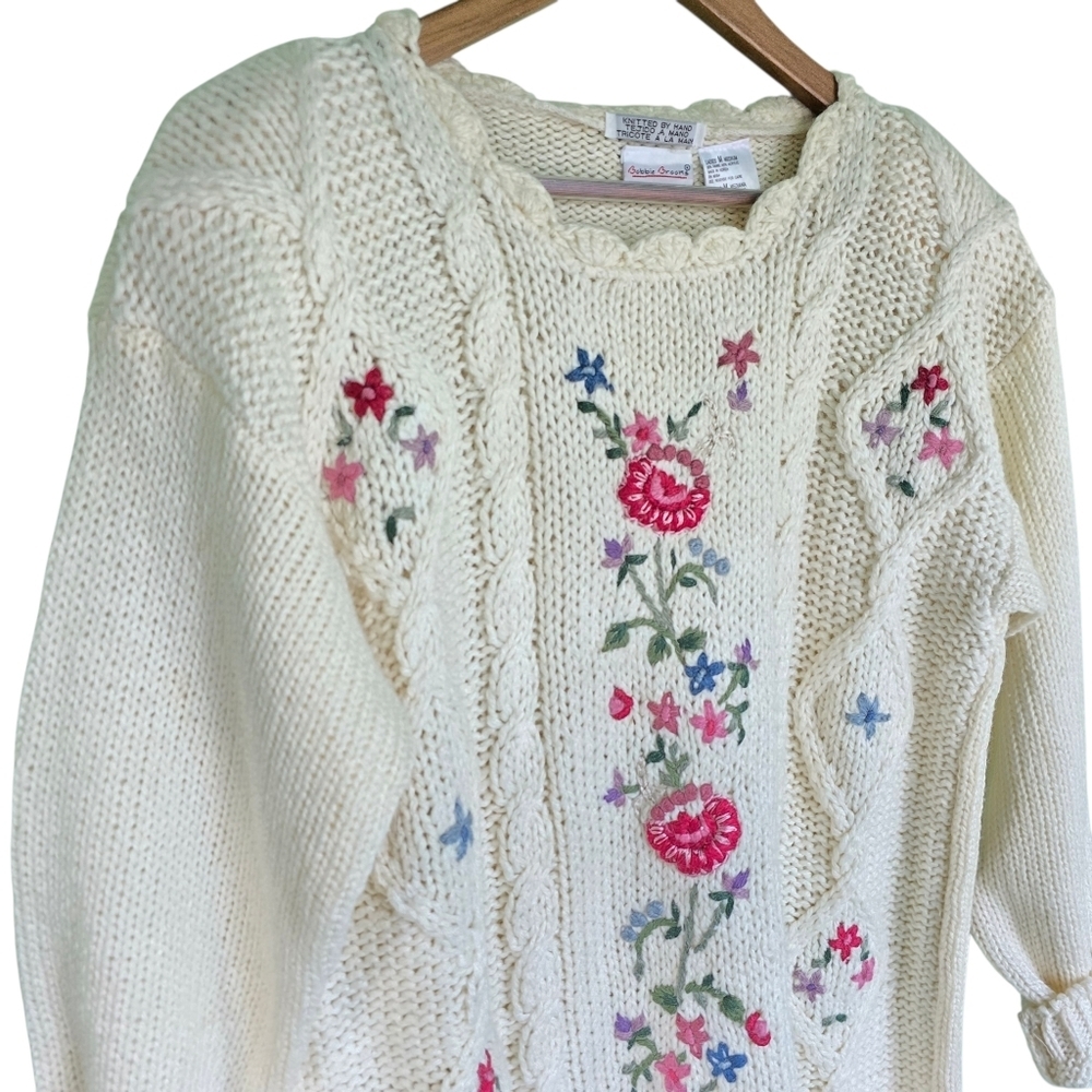 Vintage Bobbie Brooks Hand Knitted Floral Embroidered Sweater - Picture 3 of 11
